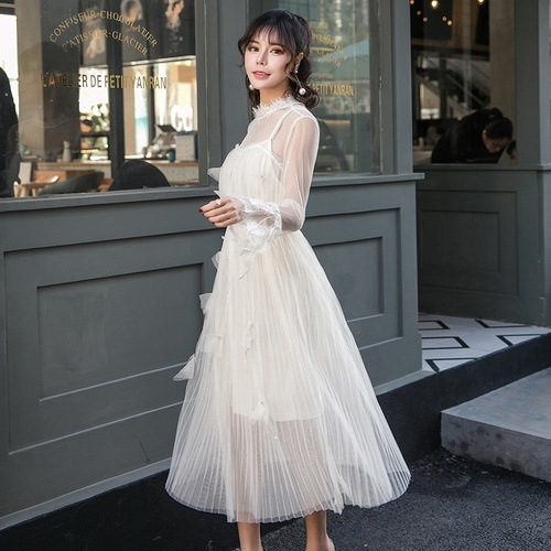 1357.レースプリーツドレス（ホワイト） 2019 春夏 sale パーティー お呼ばれ 二次会 結婚式 記念日 レストラン