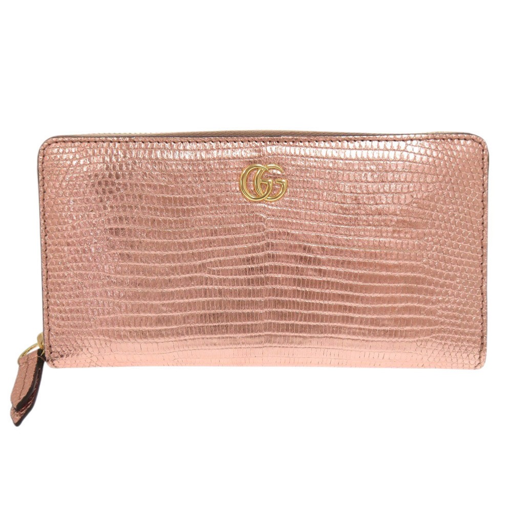 新品同様 ラウンドファスナー GGマーモント 456117 長財布 リザード ピンク 0819【中古】 レディース 40,430円