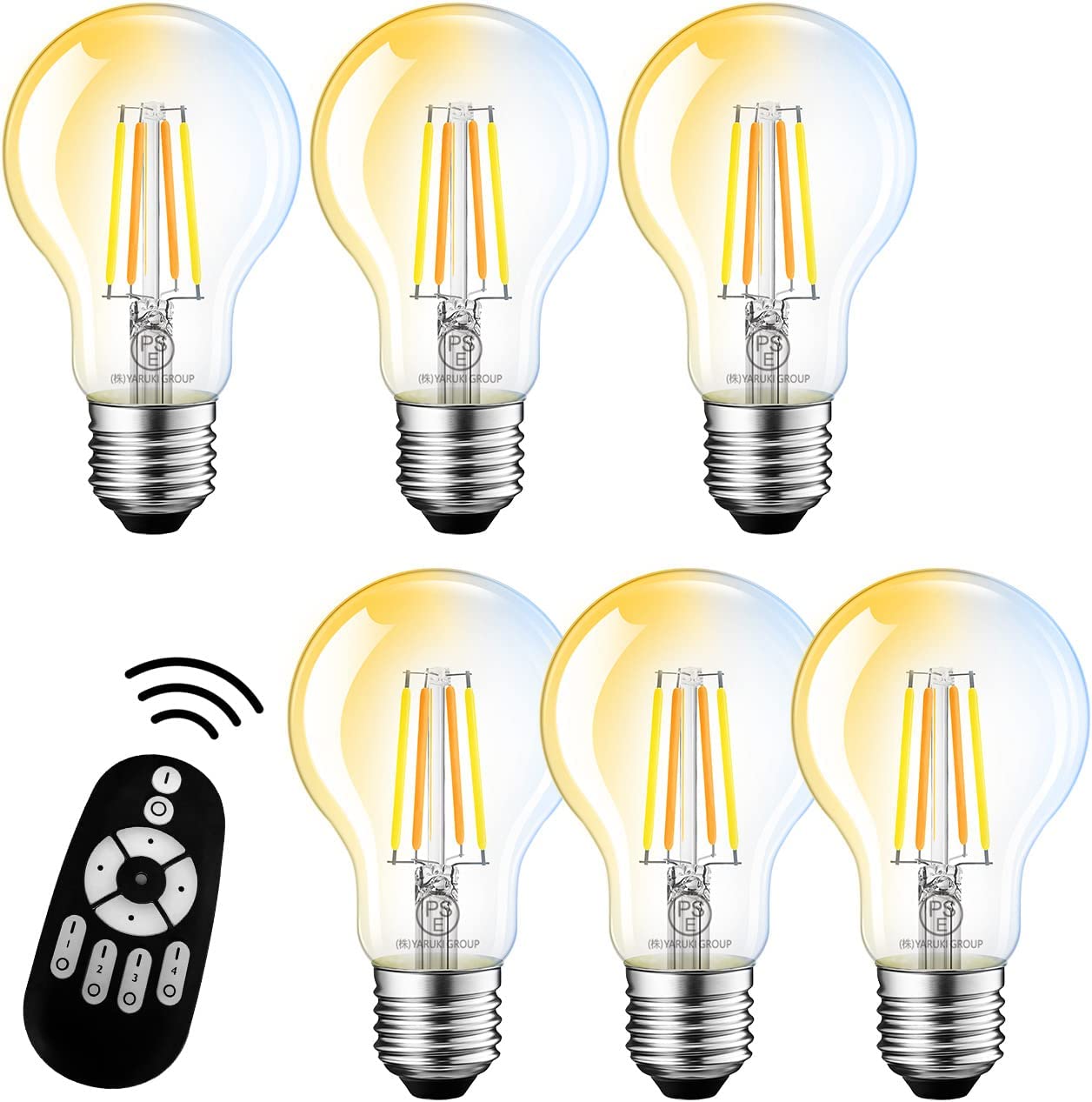 LED電球 E26口金 6個セット フィラメント電球 調光 調色 リモコン付き 6W 60W形相当 LEDランプ 昼光色 昼白色 電球色 遠隔操作 省エネ 節電 常夜灯 広配光 照明器具 明るい 家庭