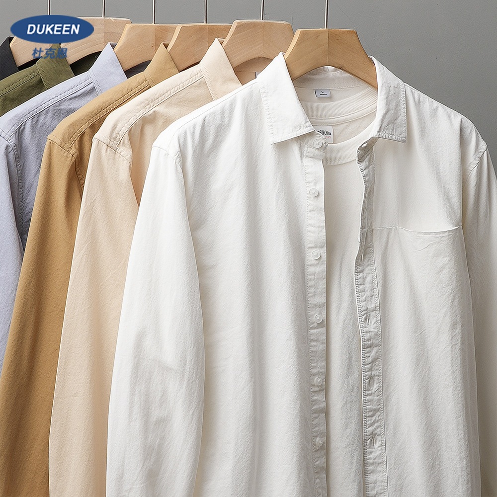 ヘビーウェイト ピュアコットン シャツ メンズ 長袖 春秋 新作 ホワイト カジュアル 高級 ラペル ノーアイロン シャツ ジャケット