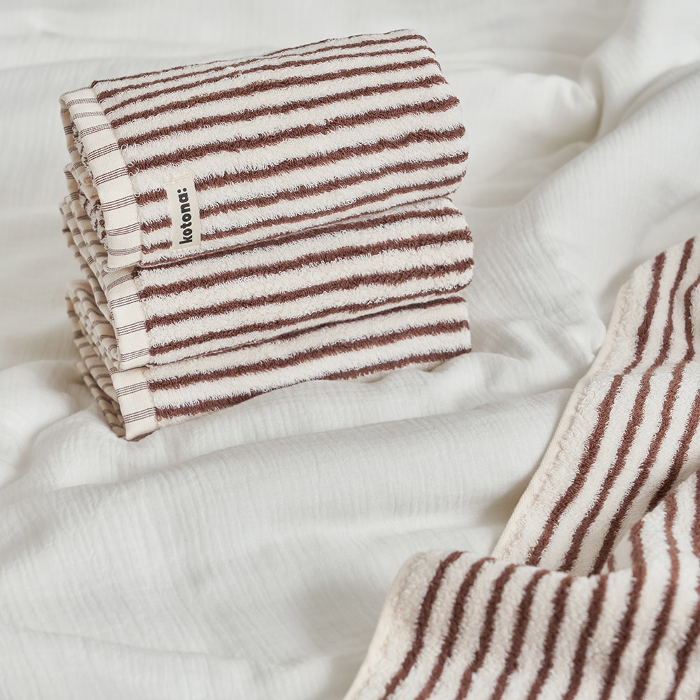 [5SET]コットン100% フェイスタオル5個SET ギフトセット! ブラウンストライプ
