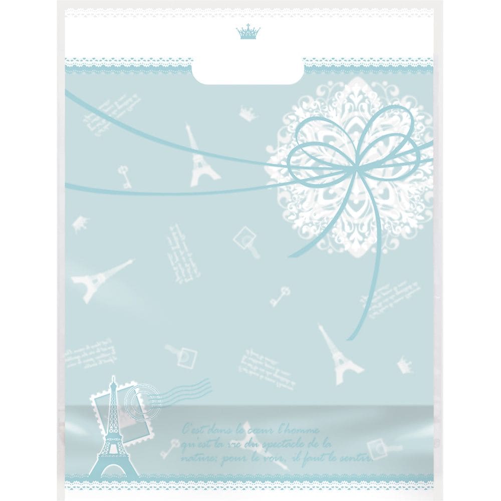 （まとめ買い）ササガワ デコラパック パリ 持ち手付ビニール袋 マチ付 ブルー 幅240x高さ310＋マチ120mm 50枚入 35-3464 [x3]