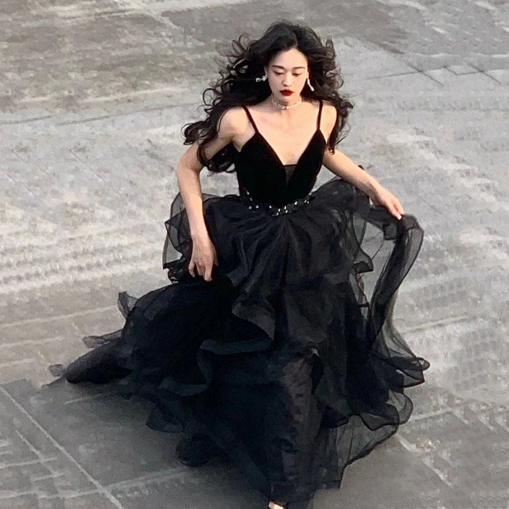 ワンピース Queen ワンピースブラックドレス 新作 発表会 二次会 気質 高級感 ロングワンピース 演奏会 ワンピース パーティードレス カップ 付きインナー