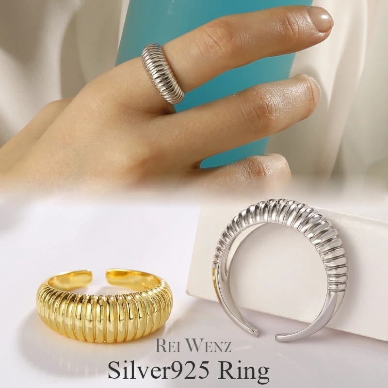【高品質Silver925】シルバー リング 幅太 幅広 ワイド 太め 大ぶり レイヤード風 重ね風 ニュアンス 華奢 レディース 重ね 金属アレルギー インスタ ゴールド おしゃれ
