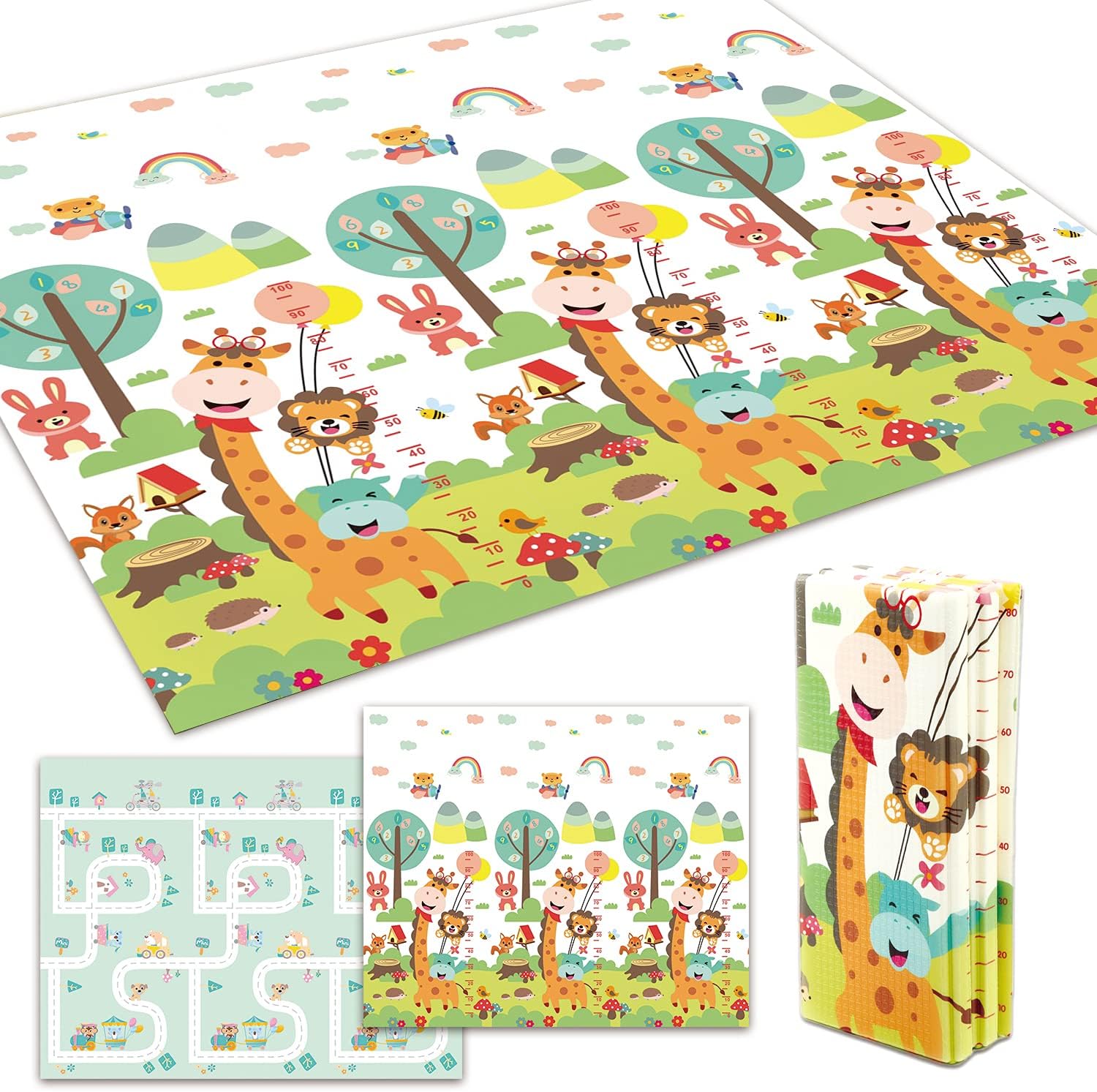 ベビーマット 【日本メーカー製安全検査済 保育士監修】fungoo ベビープレイマット 赤ちゃん 折りたたみ 防音 防水 安全素材 遊べる 両面使用可 滑り止め (200x180x2cm, パターン１