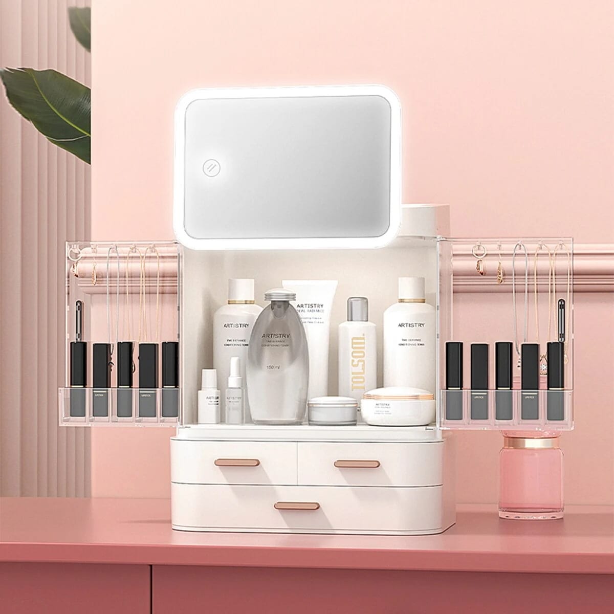 鏡付き 引き出し式 コスメ収納 ジュエリー 大容量 メイクボックス 化粧品ボックス