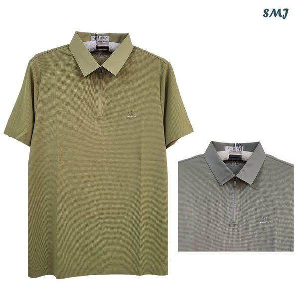 SMJ1873 メンズ半袖カラーTシャツ シームレスジッパー 中年男性ゴルフ半袖Tシャツ