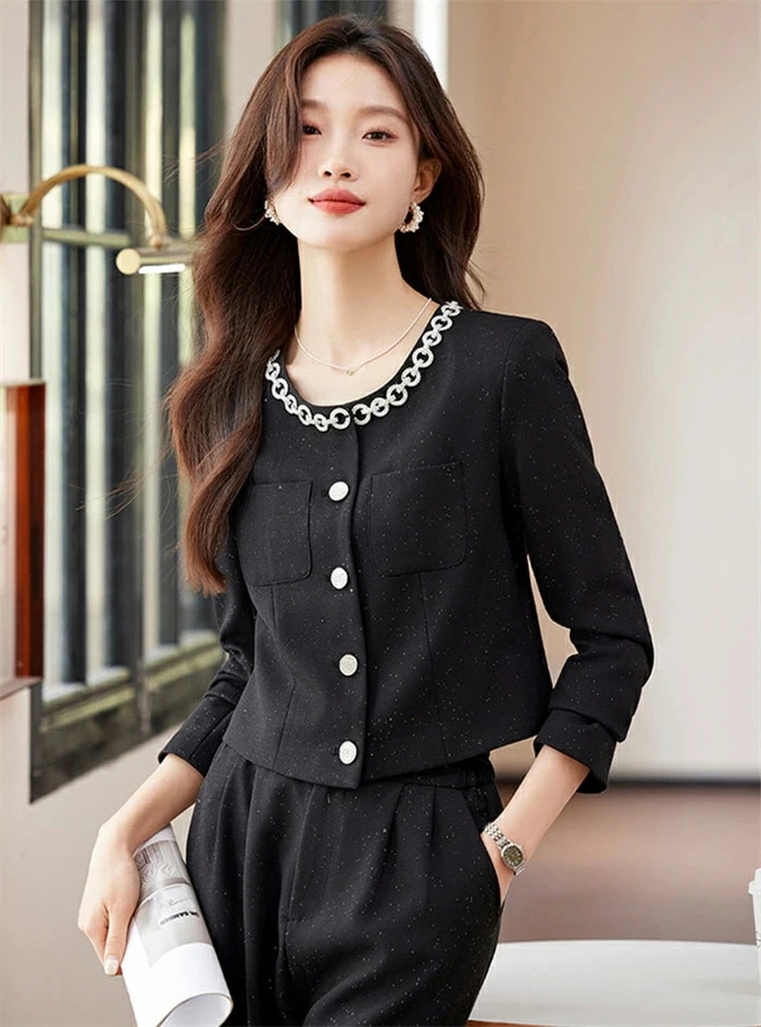 【急速出荷!】パンツスーツ セットアップ レディース 春秋 ビジネススーツ ノーカラージャケット 2点セット オフィス ビジネス ジャケット レディーススーツ ワイドパンツ 入学式 卒業式 入園式 卒