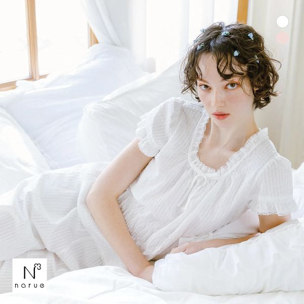 ナルエー パジャマ コットンサッカーセットアップ セットアップ 上下セット ルームウェア 9分丈 N