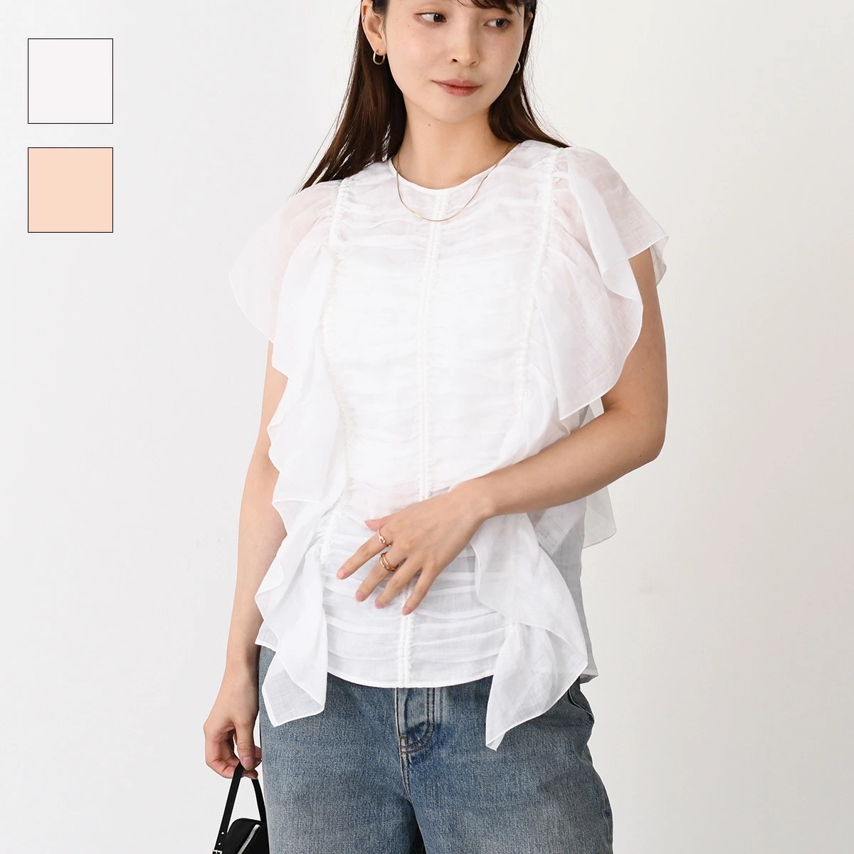 トップス ノースリーブ ラッフル トップス CHC23SHT20016 トップス レディース WHITE ホワイト 白 PINK ピンク 人気 おすすめ 春夏