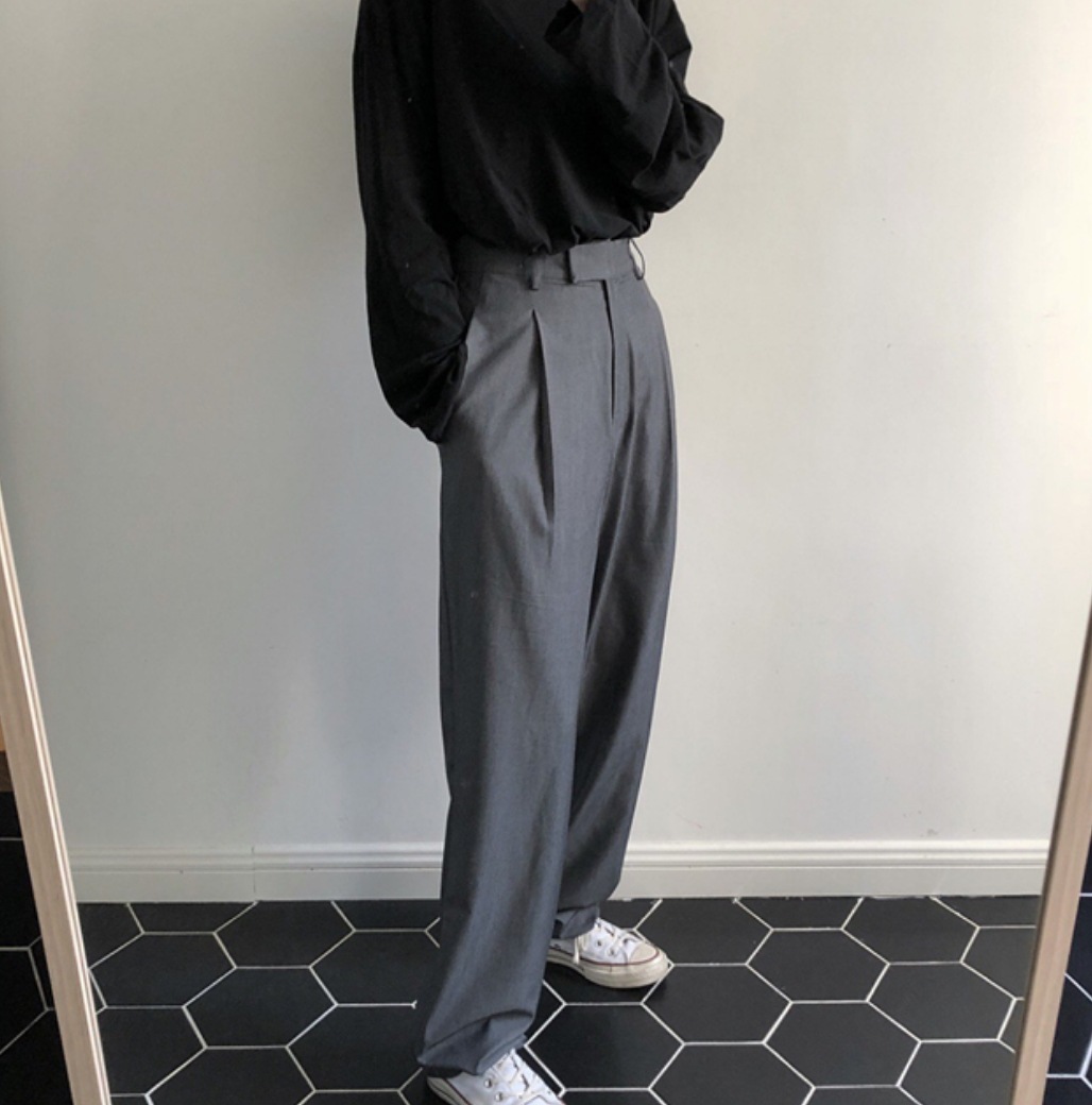 ボトムス パンツ デート かわいい 大人可愛い きれいめ シンプル カジュアル 大人 上品 おしゃれ スラックス 無地 タック入り ロング丈 ロングシーズン マニッシュ オフィス 休日 通勤 韓国