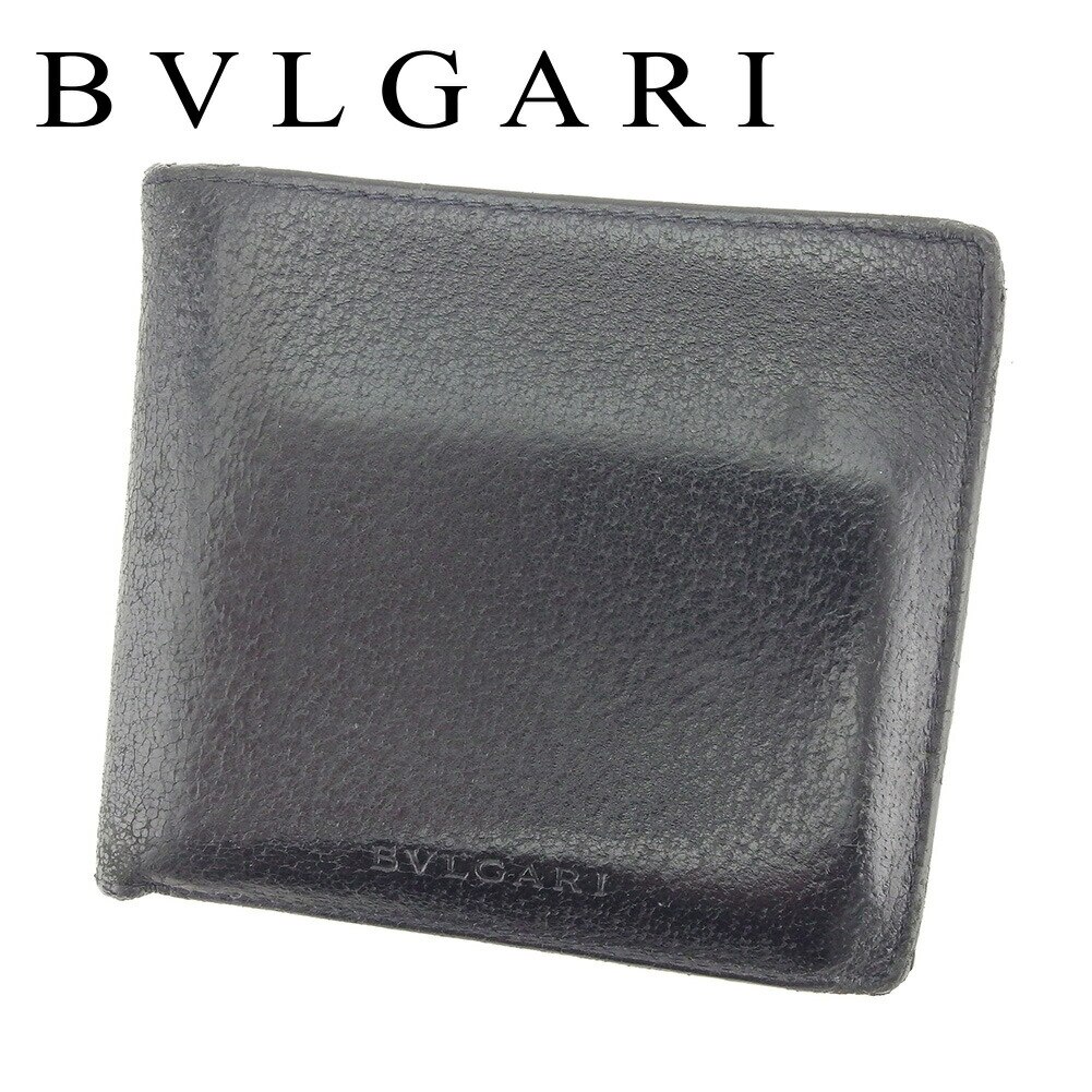二つ折り 財布 ロゴ ブラック 中古
