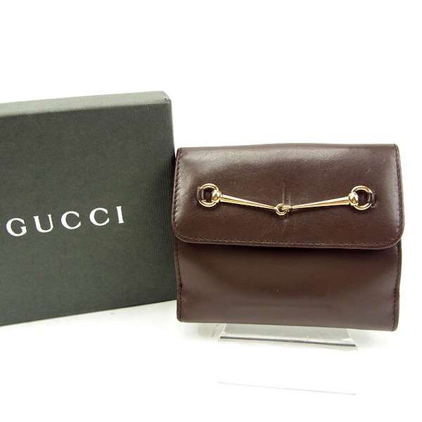 Qoo10] GUCCI Wホック財布 ビット金具 ブラウン 中古