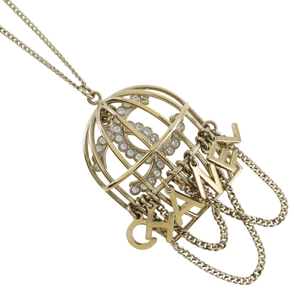 鳥かご メティエダール コレクション ネックレス 金メッキ ラインストーン シャンパンゴールド B20B 約19.2g レディース 中古品 A-ランク