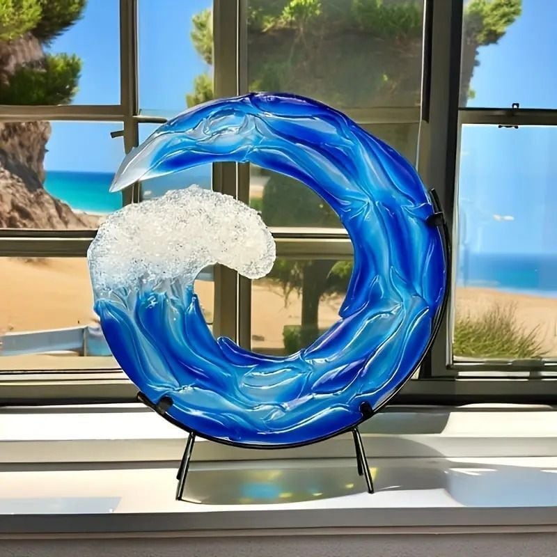 オブジェ 波 海 オーシャン ウェーブ おしゃれ かわいい インテリア 置物 オーナメント アイアンラック付き クリエイティブ 装飾 ブルー