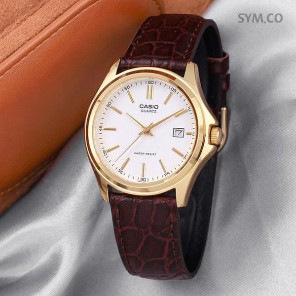 MTP-1183Q-7A ヴィンテージ ゴールド ブラウン アナログ スーツ カジュアル メンズ レザー ウォッチ d