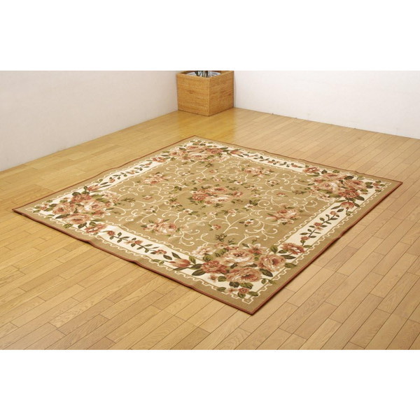 1340560022103 ナイロン 花柄 簡易カーペット 撥水キャンベル ベージュ 200×250cm メーカー直送