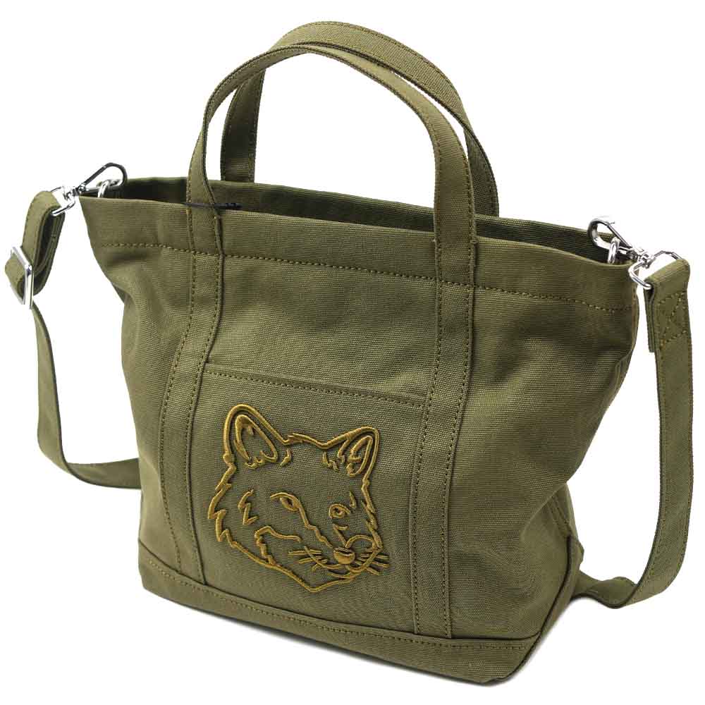 メゾンキツネ トートバッグ メンズ レディース グリーン MAISON KITSUNE FOX HEAD SMALL TOTE MILITARYGREEN LW05103WW0107 P384 LW0