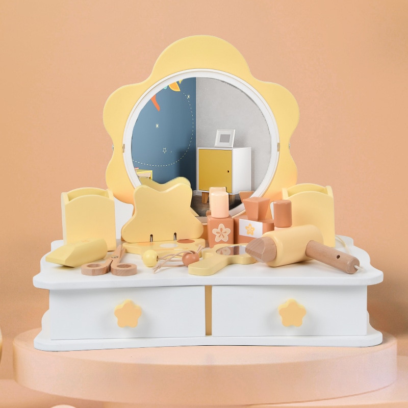 子供向けの家庭演説早期教育木製シミュレーション北欧スタイルのドレッシングテーブルガールプリンセスロールプレイングドレッシングテーブル