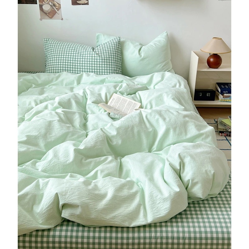 布団カバーセット グリーン ストライプ 寝具カバーセット 3点セット 4点セット 綿100% 掛け布団カバー 敷きカバー チェック柄 布団カバーセット シングル セミダブル ダブル ベッド用品