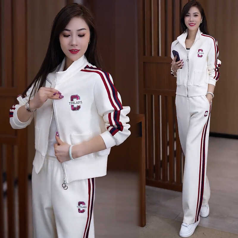 秋のカジュアルスポーツ服セット女性ファッション洋気立襟カーディガンのワイドパンツが痩せている