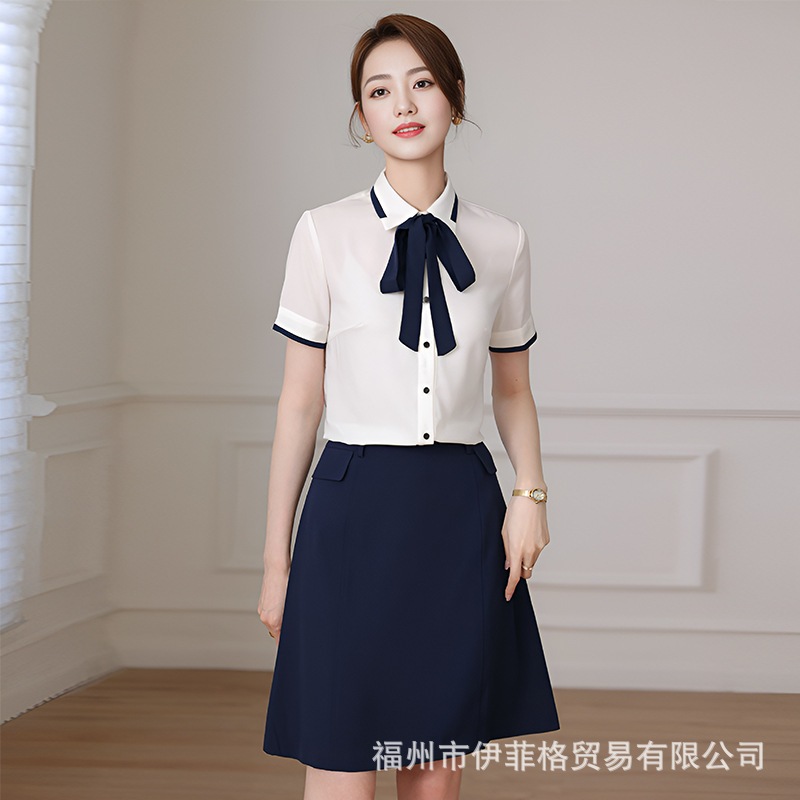 白いプロフェッショナルシャツ夏のファッション気質リボンシャツ幼稚園教師ホワイトカラー弁護士顧客サービス面接作業服