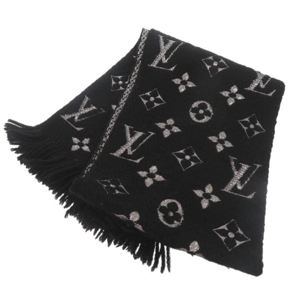 美品 エシャルプ ロゴマニア M75833 マフラー ウール/シルク ブラック LV 0909【中古】 レディース