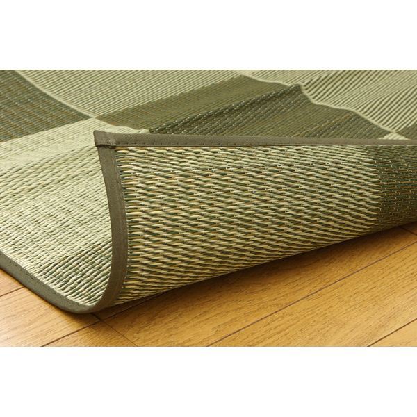 純国産/日本製 い草ラグカーペット 『ブロック2』 グリーン 約191x250cm