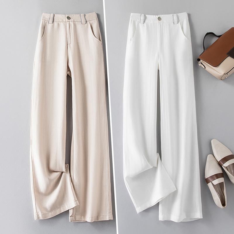 レディース ファッション おしゃれ テンセル ワイドレッグ パンツ 夏 薄手 涼しい リネン ストレート パンツ スリム パンツ ドレープ コットンリネン パンツ