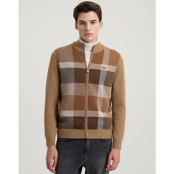 [24FW] [D-CHECK] ウール100% ビッグチェック ジップアップ セーター DMSW4D302W1