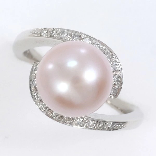 PT900 プラチナ リング 10号 パール(真珠) 約9.5mm ダイヤ 0.14 中古