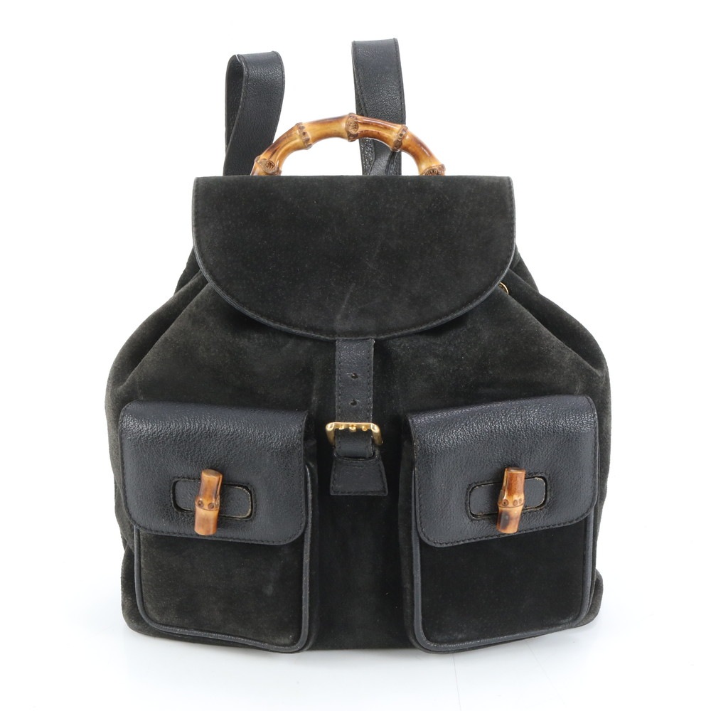 美品 バンブー 003 2058 レザー リュックサック リュック バックパック ショルダー バッグ 本革 ブラック 黒 レディース MRM DM18-6 中古