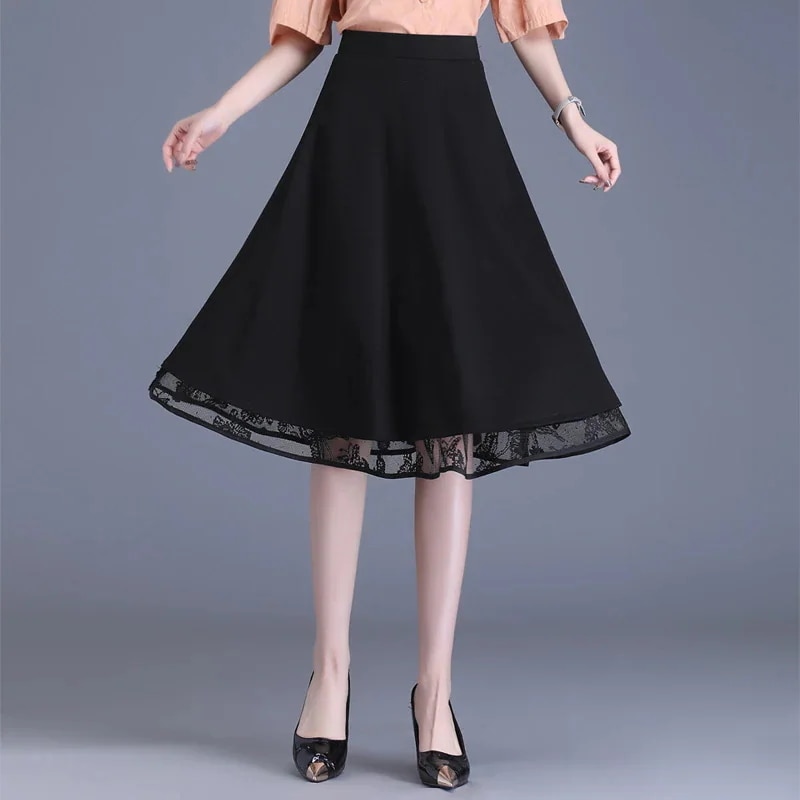 ネット糸の両面用夏の新型痩せたプリーツスカートは中ロングスカート大きいサイズAラインスカート30%制限