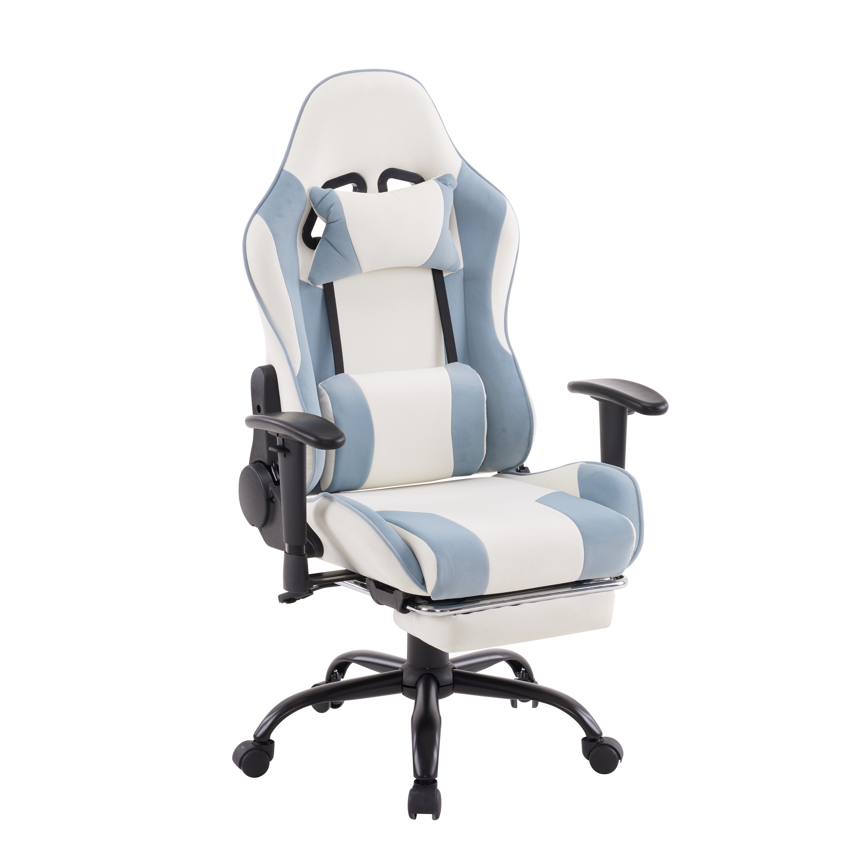 【 国内限定発送&送·料·無·料】【人気商品】ベージュ＋ブルー ゲーミングチェア ィス オットマン デスクチェア オフィスチェア フットレスト 通気性 一人掛け 昇降調節 腰楽 座いす パソコンチェア