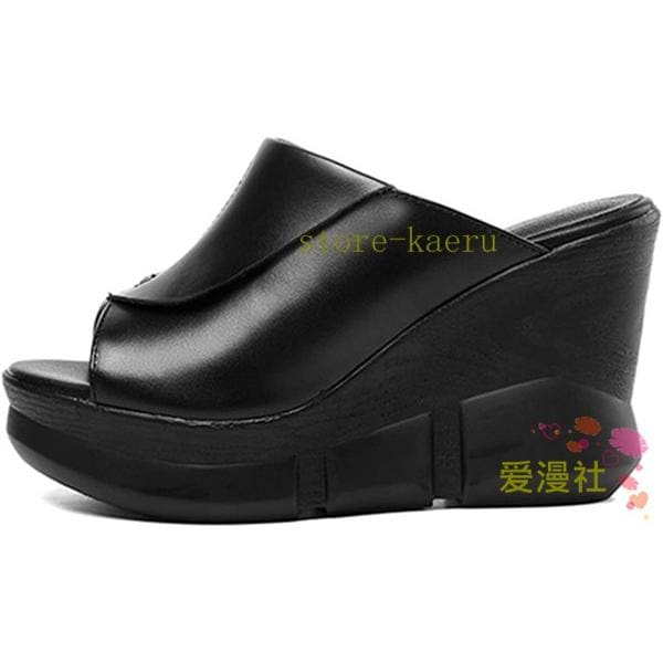 厚底 サンダル ミュール スムース オープントゥ ウェッジソール 10cm おしゃれ 美脚 厚底ウェッジ 履き心地よい サボサンダル 幅広