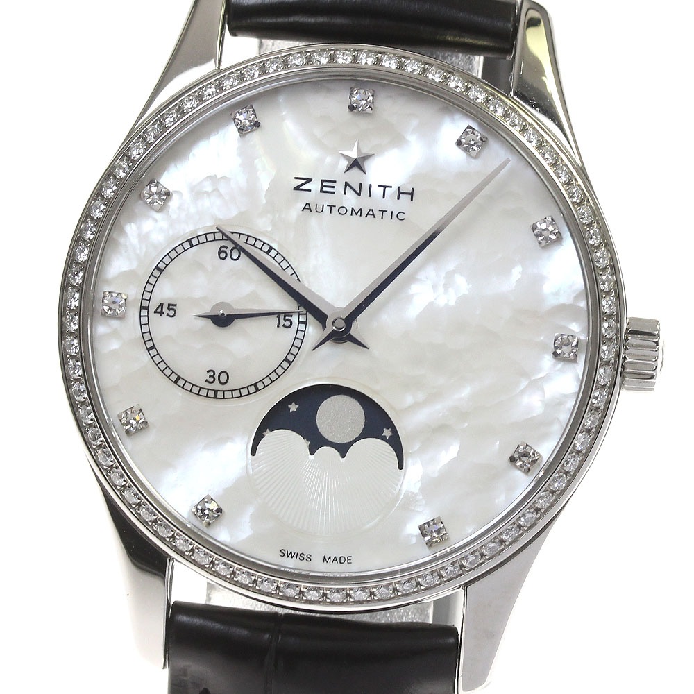 ゼニス ZENITH 16.2310.692 クラスエリート ウルトラシン ムーンフェイズ ダイヤモンド 自動巻き レディース 美品 _823399【中古】
