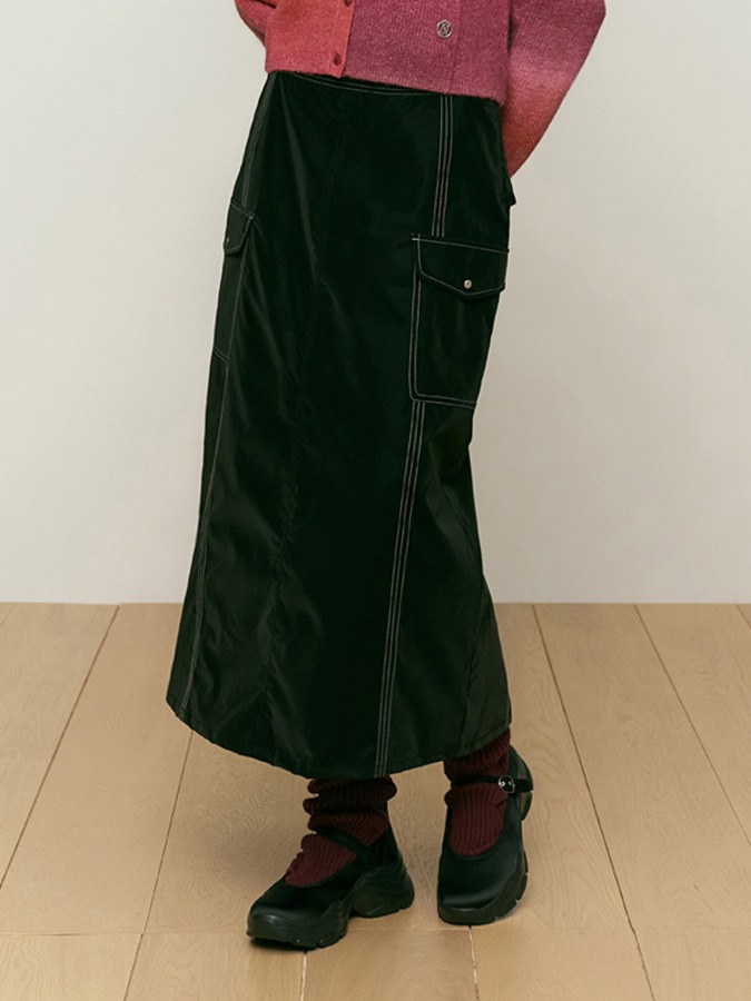 COLLECTION SOFT VELVET WOVEN LONG SKIRT [BLACK]