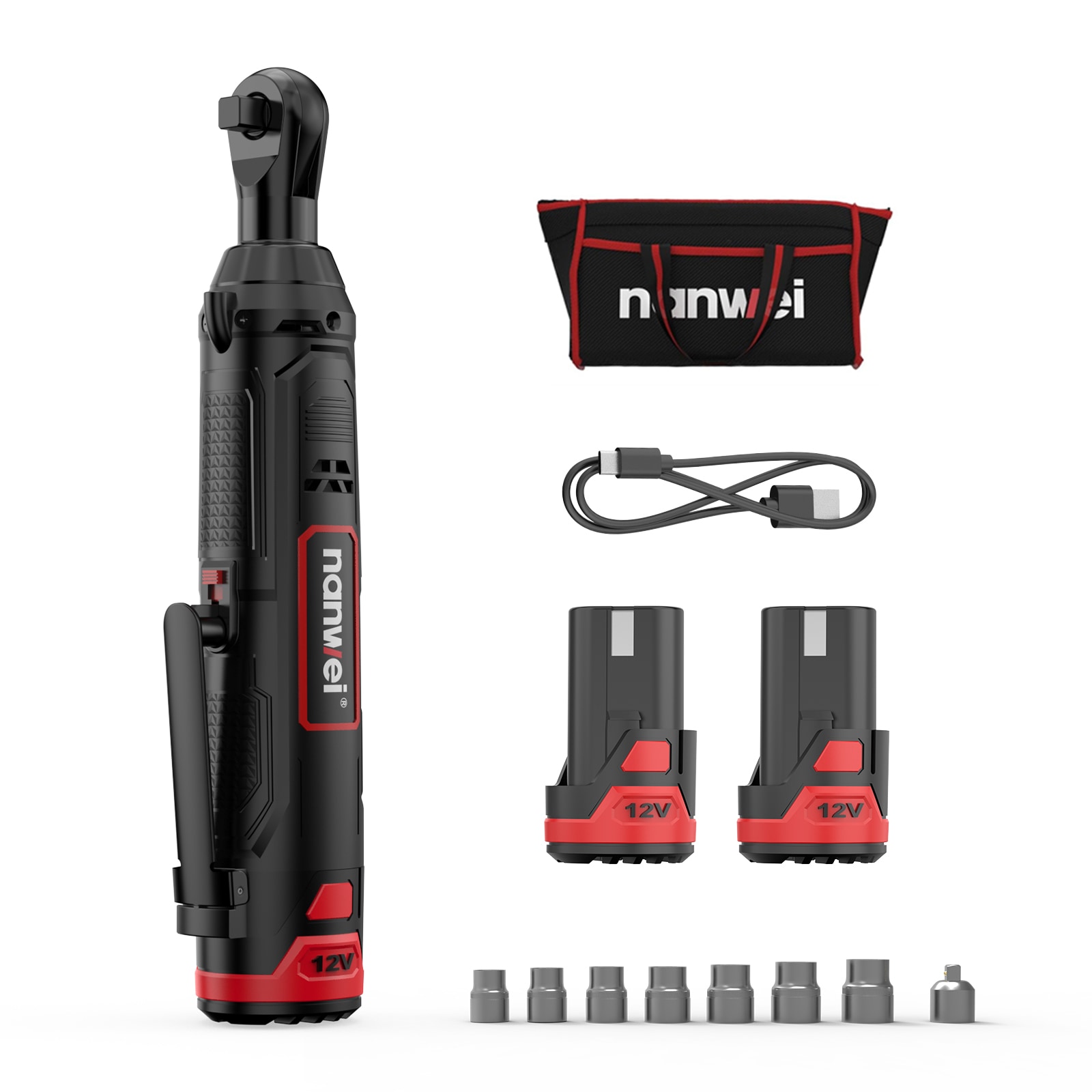 充電式ラチェットレンチ 12V コードレス 電動ラチェットレンチ ソケットレンチ 最大トルク45Nm 差込角3/8