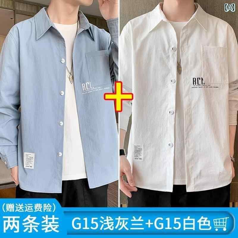 Yシャツ　無地　シンプル Jeanswest シャツ メンズ 長袖 春秋 スタイル 高級 クール トップス 半袖 ジャケット カジュアル ホワイト