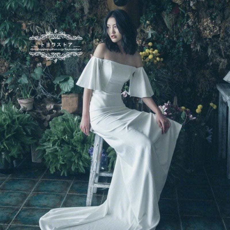 ウェディングドレス 結婚式 フォトウェデイング ホワイト 花嫁 マーメイドライン 白 ロングドレス 披露宴 パーティードレス ブライダル 新作 演奏会