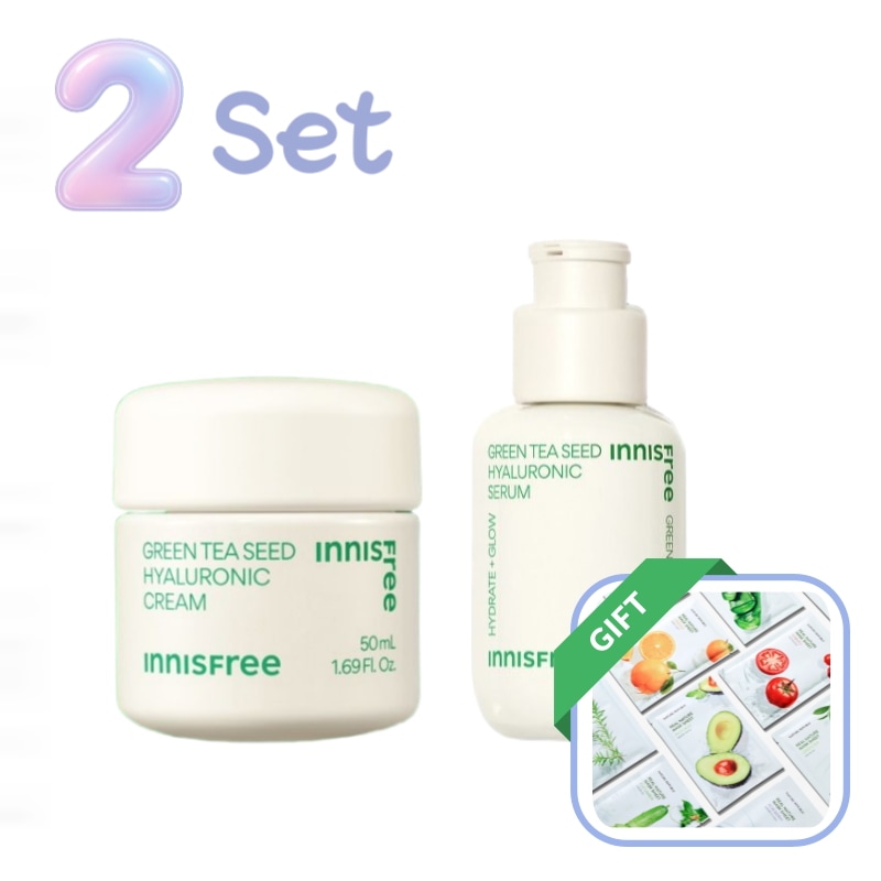 グリーンティー水分クリーム50mL＋ヒアルロン酸セラム80mLセット韓国コスメ・保湿・低刺激・敏感肌・潤い・ツヤ肌・しっとり・ベタつかない・化粧下地・スキンケア・夏用・乾燥対策・ナチュラル・人気