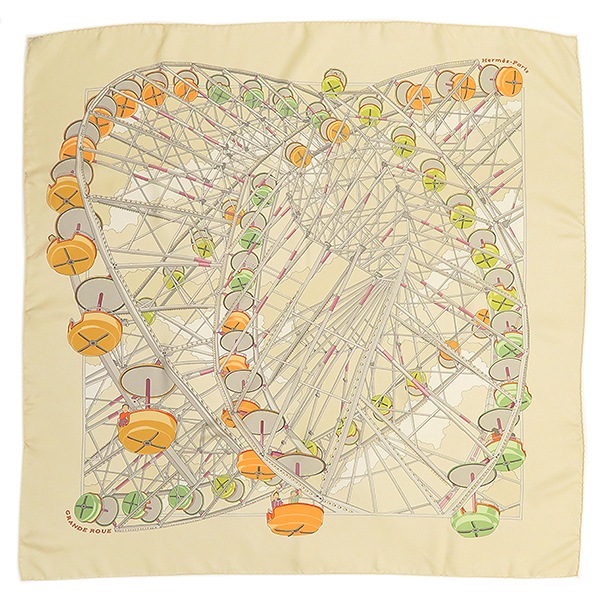 エルメス HERMES スカーフ カレ90 CARRE シルク アイボリーマルチカラー 【GRANDE ROUE/観覧車】 【箱】【中古】