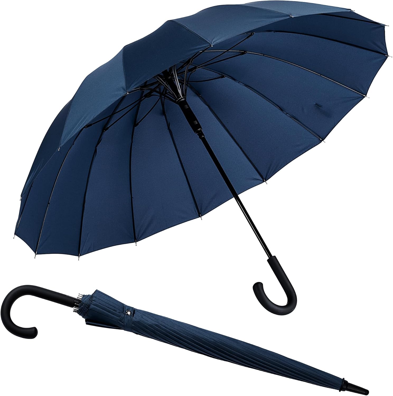 16本骨グラスファイバー製 65cm ワンタッチ開閉 超撥水加工 晴雨兼用 傘袋付き 無地長傘