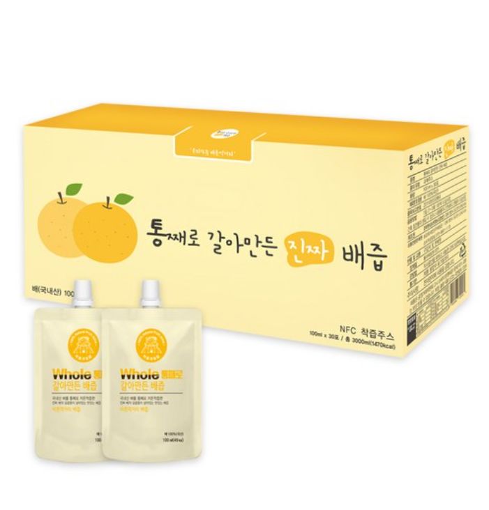 丸ごとすりおろして作った純度100%梨汁ポーチ(30個)/韓国発送