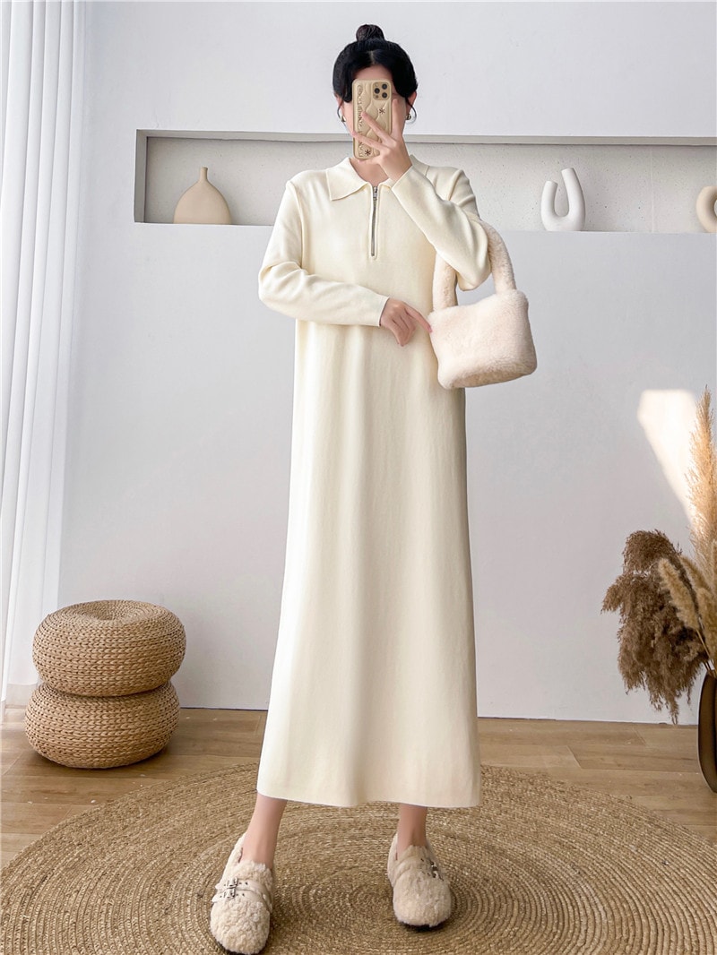 長袖ニットワンピース女性秋冬新作ゆったりダラダラロングセクション膝丈インナーセータースカート