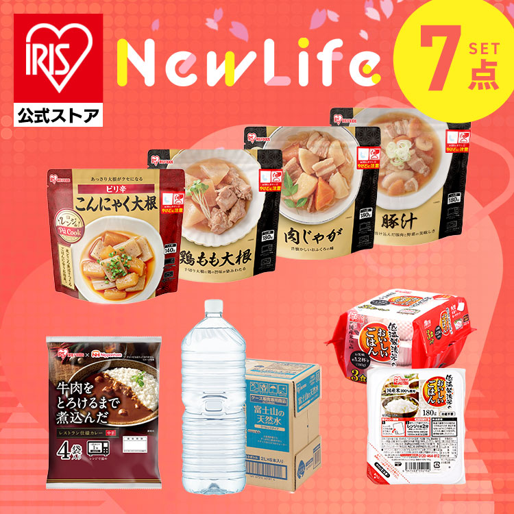 【公式】【食品もりもりセット】 惣菜 常温保存 レトルト お惣菜セット 4種 レトルトカレー 4食 パックご飯 180g 24個 水 2L 9本 非常食 保存食 アイリスオーヤマ 新生活