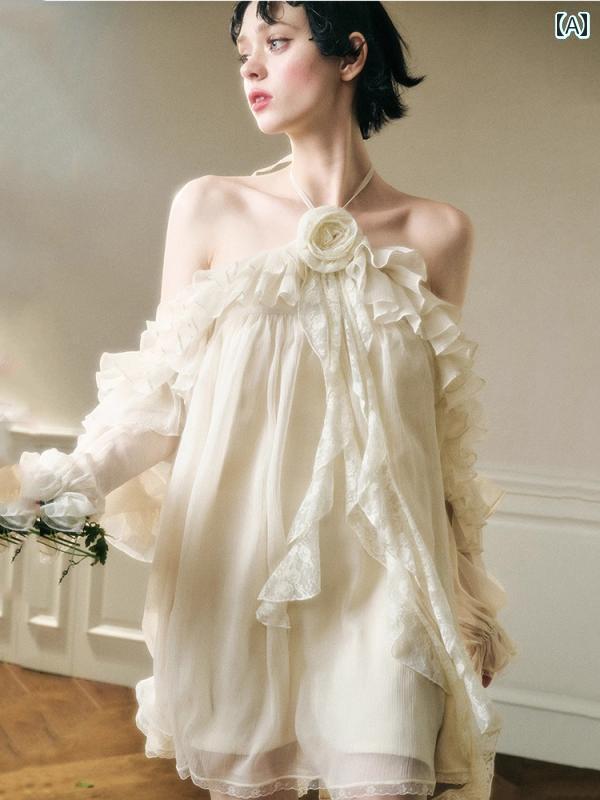 レディース トップス ホルターネック 2025年最もな女性向け夏の法式雰囲気が漂う.海辺でのリラックスした休暇にぴったりなミニ丈ワンピース