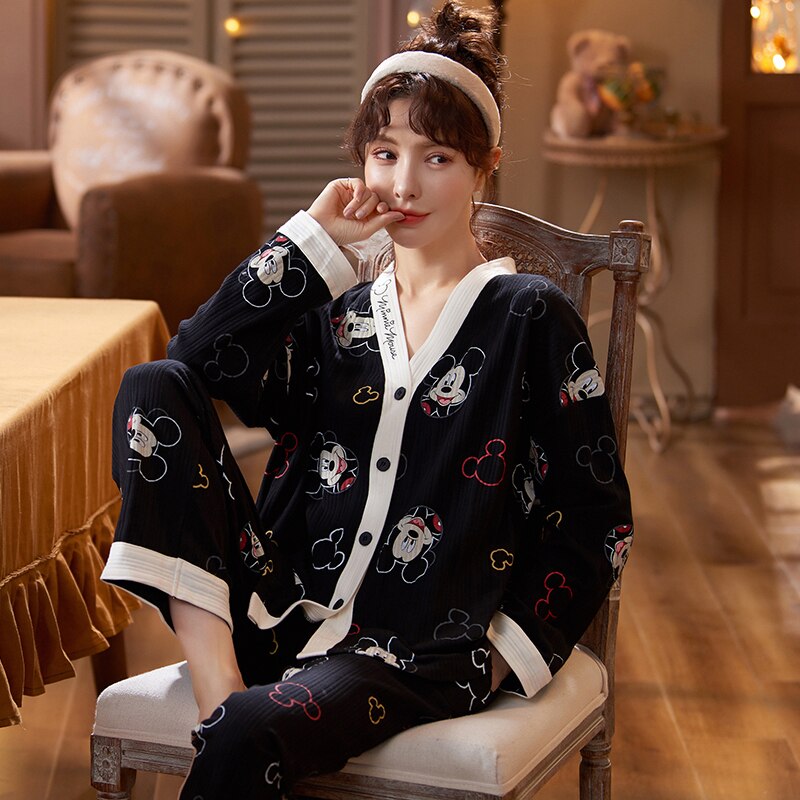 ディズニーの女性用パジャマ 長袖 かわいい漫画 韓国スタイル ルーズ xxxl サイズが利用可能 外