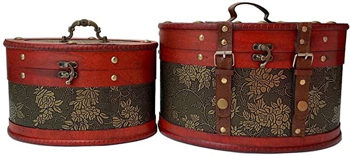 木製 アンティーク調 宝箱 大小 2個セット ジュエリー ボックス ケース 小物入れ 宝石箱 収納 ビンテージ加工 AT51(大小セット)