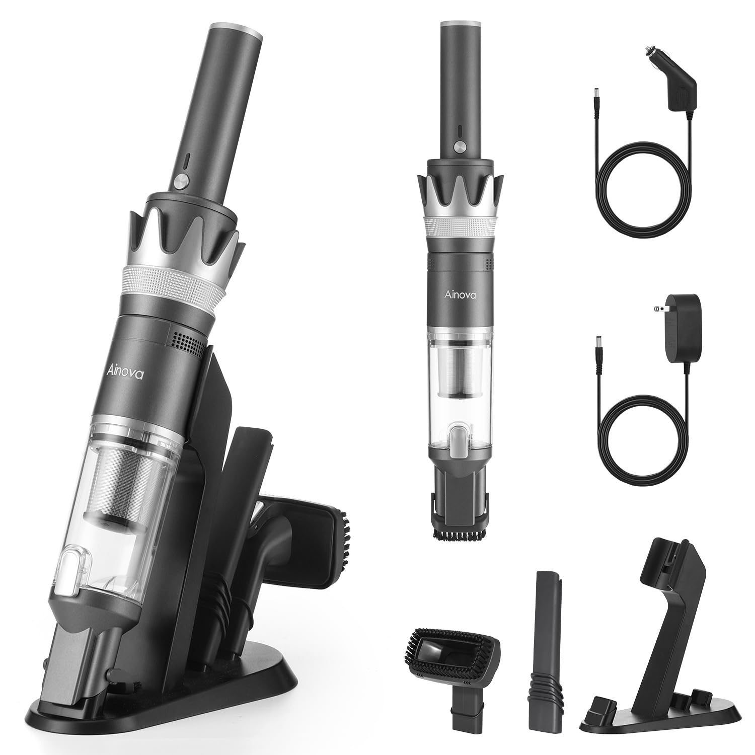 【Amazon.co.jp限定】Ainova ハンディクリーナー コードレス 掃除機 ハンディ 車用掃除機 軽量 長時間稼働 静音 充電スタンド付き パワフル 吸引力強化 コンパクト 人気 カーチャー